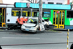 Driver flees scene after crashing into tram